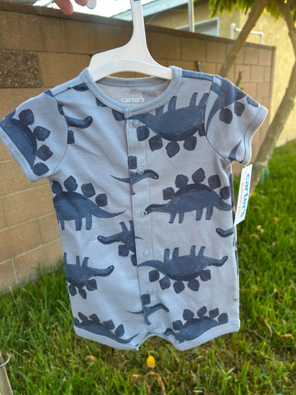 Carter's Gray and Navy Dinosaur Short-Sleeve Romper